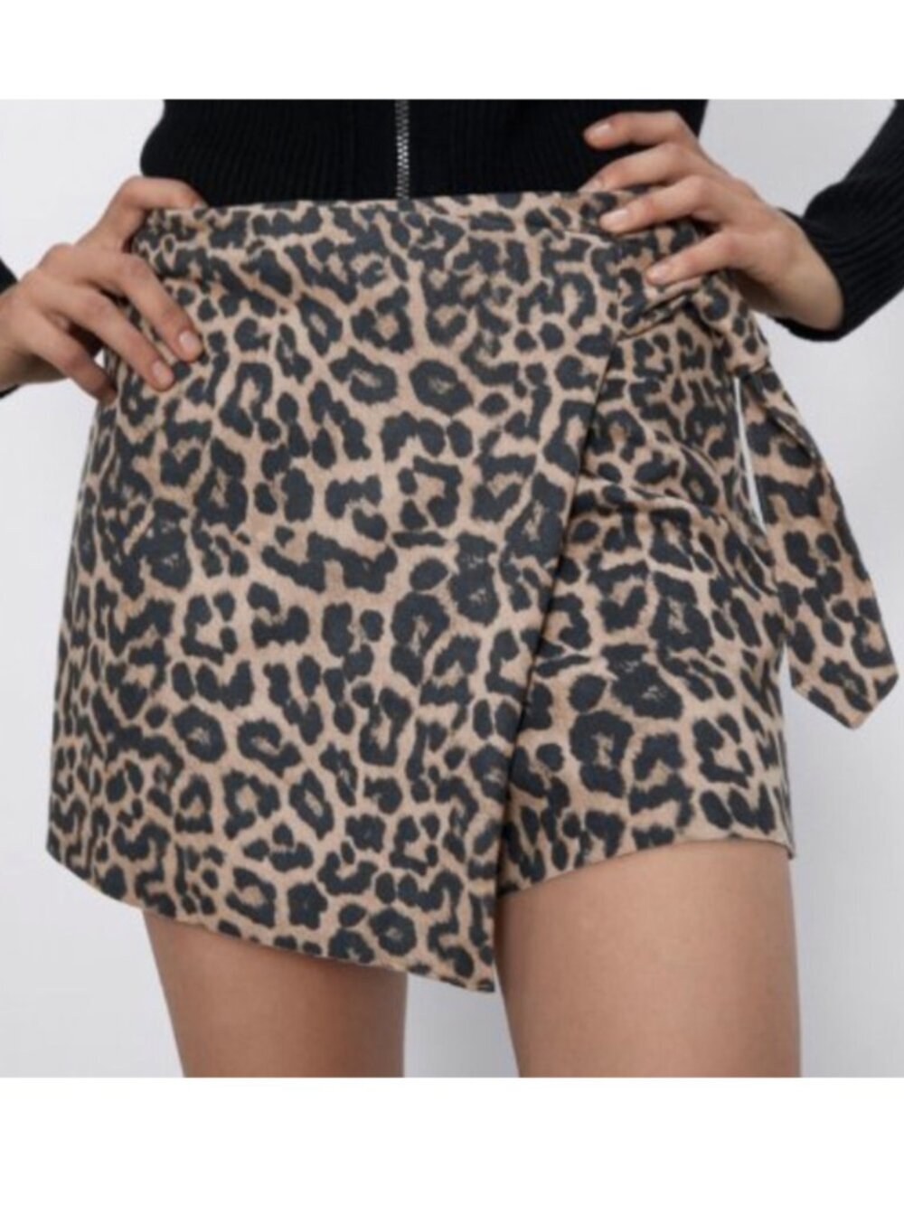 Zara Leopard Print Wrap Skirt 100% Cotton Cover Up Size M Boho Beach